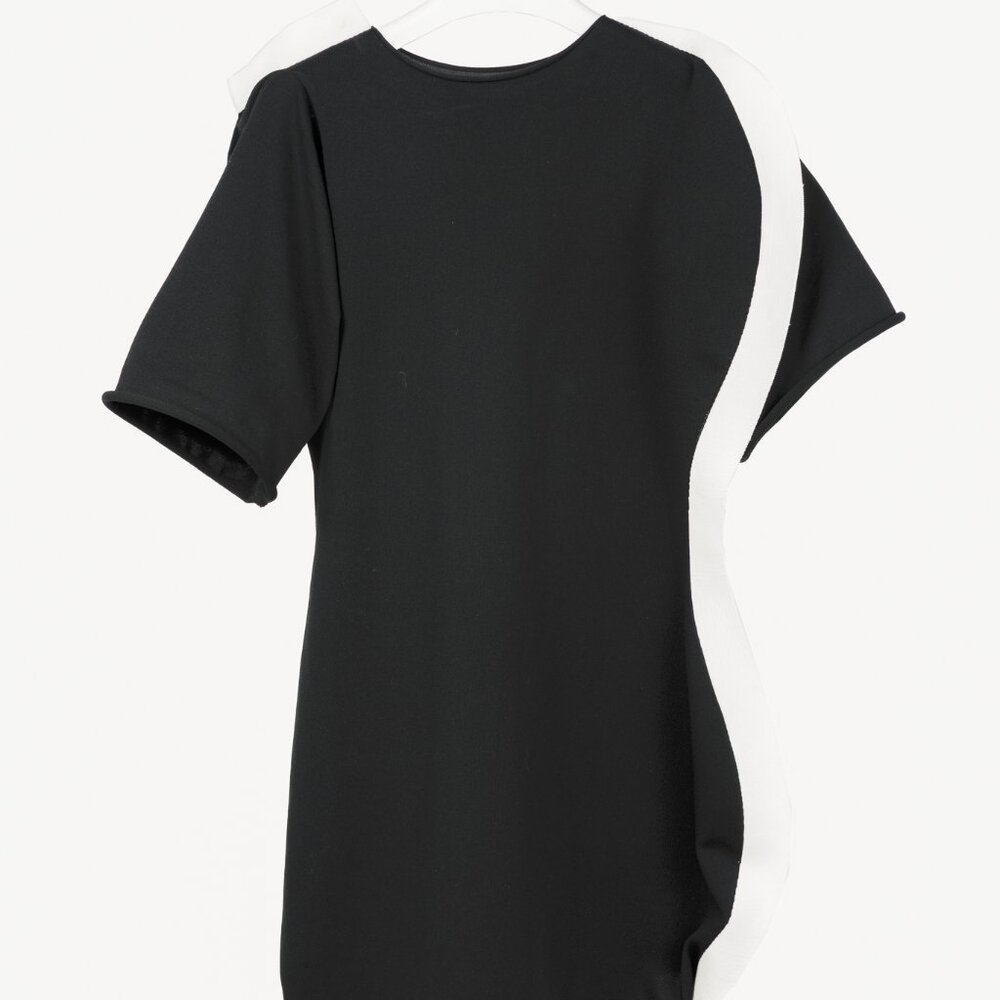 Issey Miyake Black Knit White-Trim Curved Mini Dress